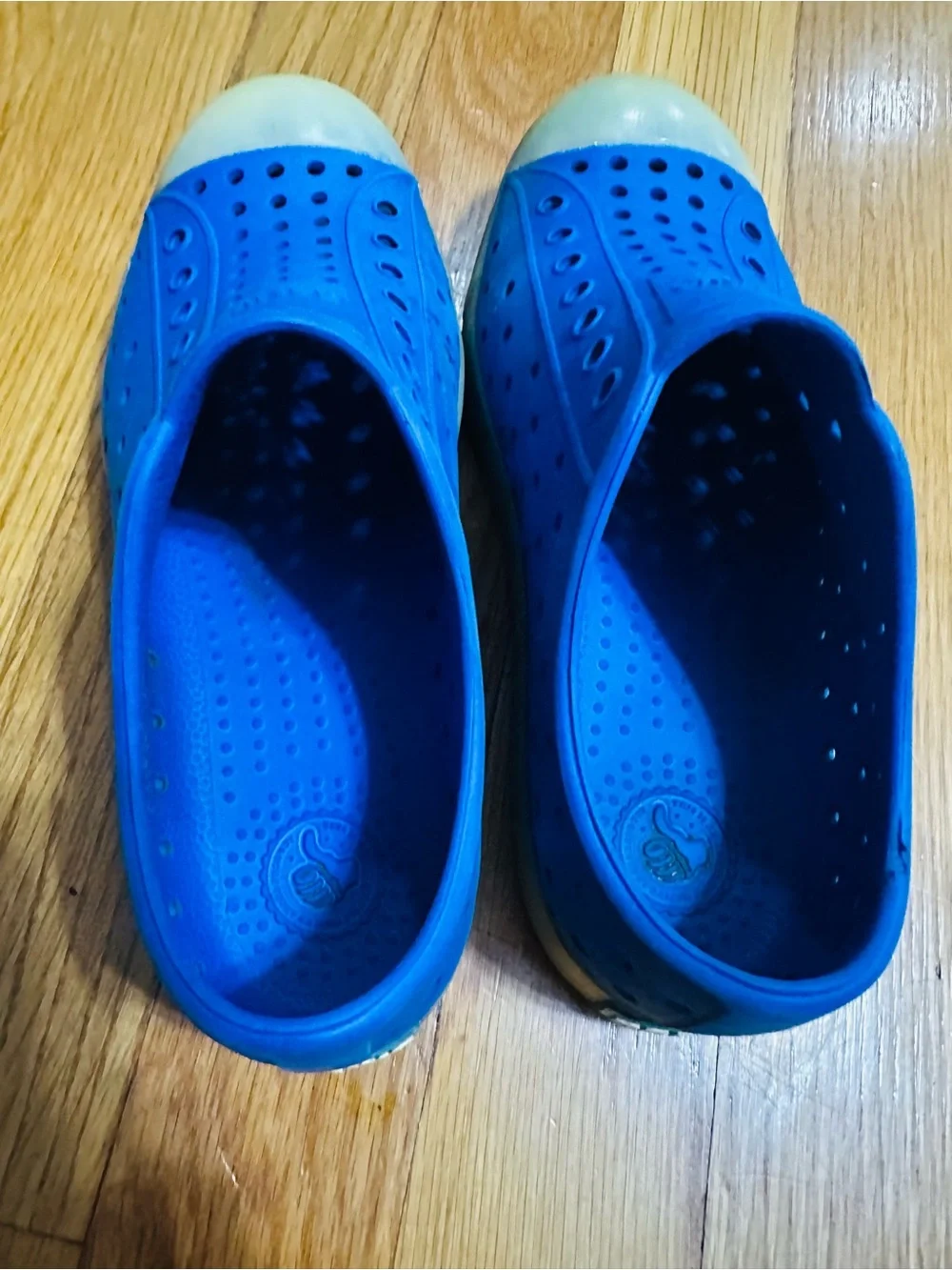 Native Kids Slip-On Water Shoes in Bright Blue with glow in the dark Toe Caps